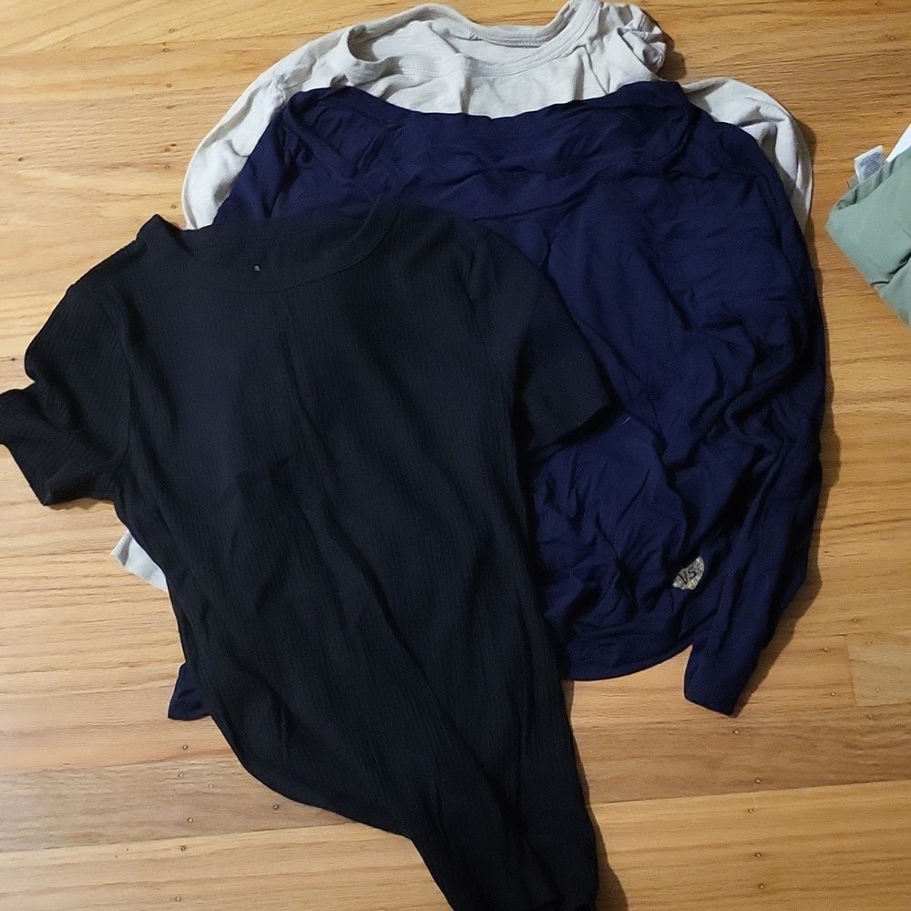 Jcrew cream long sleeve, Victoria secret blue long sleeve and a new day black t